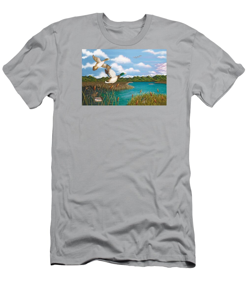 Print T-Shirt featuring the painting Hiding Out by Katherine Young-Beck