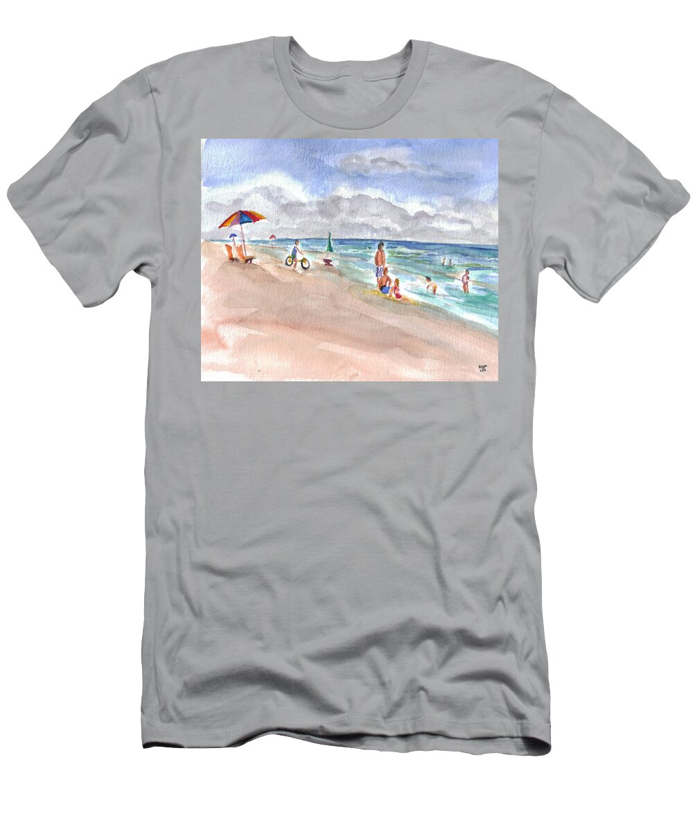 Hilton T-Shirt featuring the painting Hilton Beach Play by Clara Sue Beym