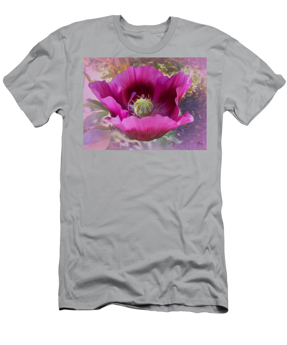 Poppy T-Shirt featuring the digital art Hot Pink Poppy by Vincent Franco