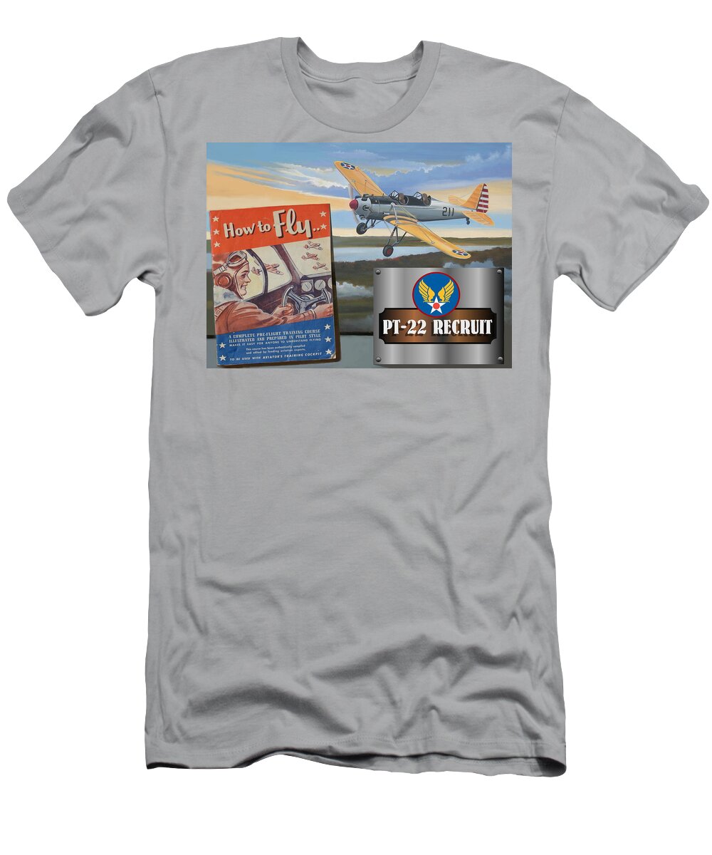 Aviation T-Shirt featuring the digital art How To Fly PT-22 Recruit by Stuart Swartz