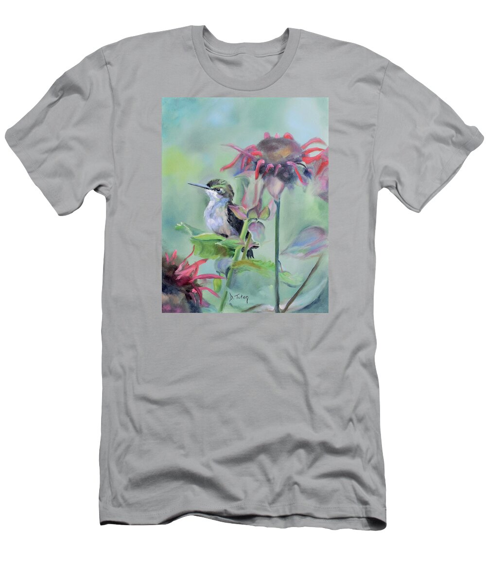 Hummingbird T-Shirt featuring the painting Hummingbird and Coneflowers by Donna Tuten