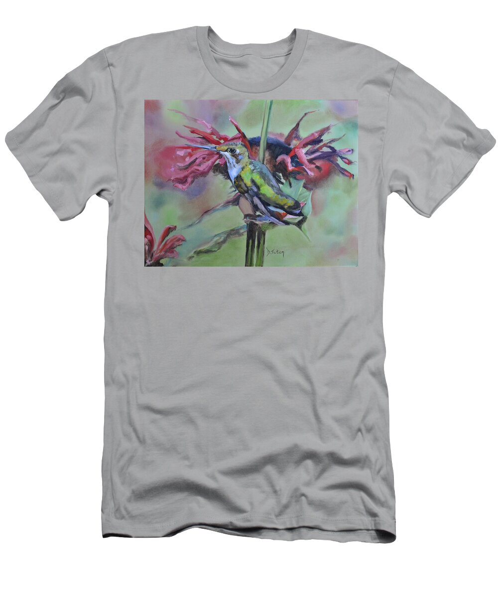 Hummingbird T-Shirt featuring the painting Hummingbird Hangout by Donna Tuten
