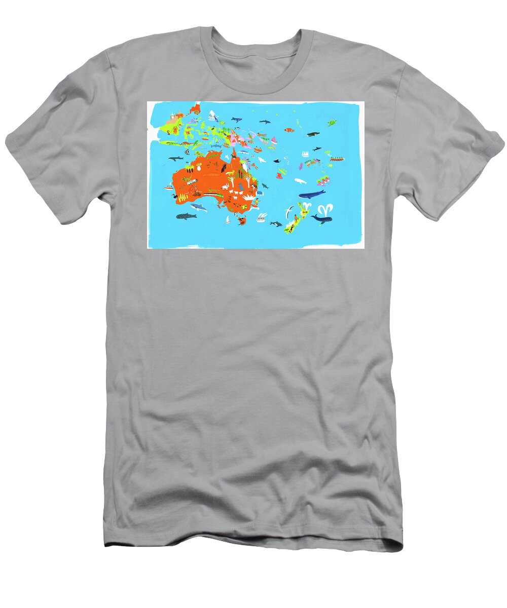 Abundance T-Shirt featuring the photograph Illustrated Map Of Australasian by Ikon Ikon Images