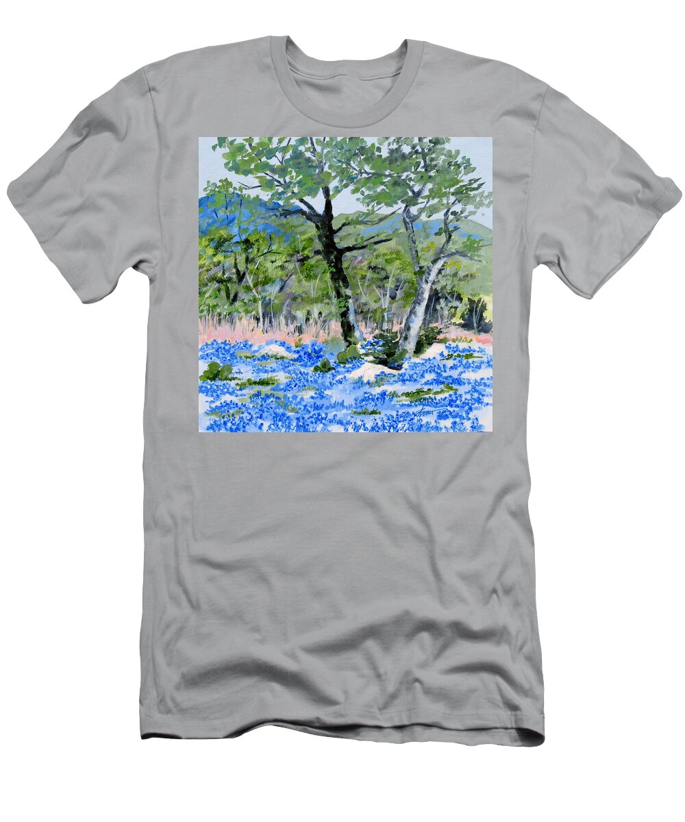 Wildflowers T-Shirt featuring the painting In April-Texas Bluebonnets by Adele Bower