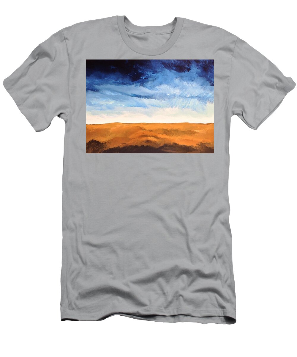 Dark Blue Sky T-Shirt featuring the painting In The Distance by Linda Bailey