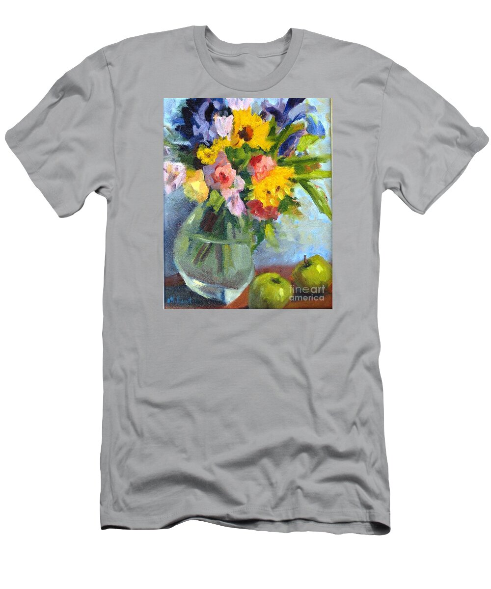 Sunflowers T-Shirt featuring the painting Irises and Apples by Maria Hunt