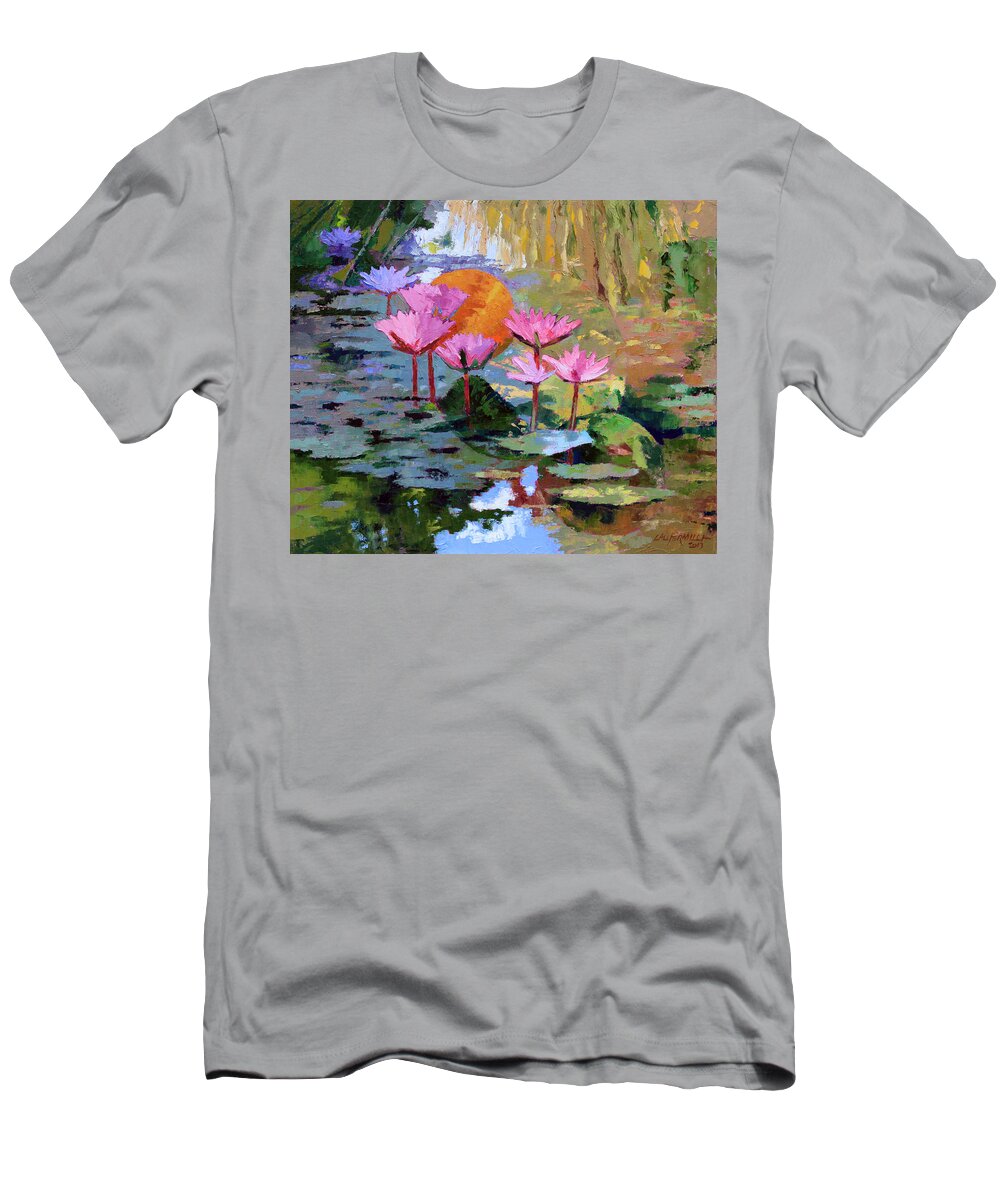 Water Lilies T-Shirt featuring the painting It Is Only A Dream by John Lautermilch