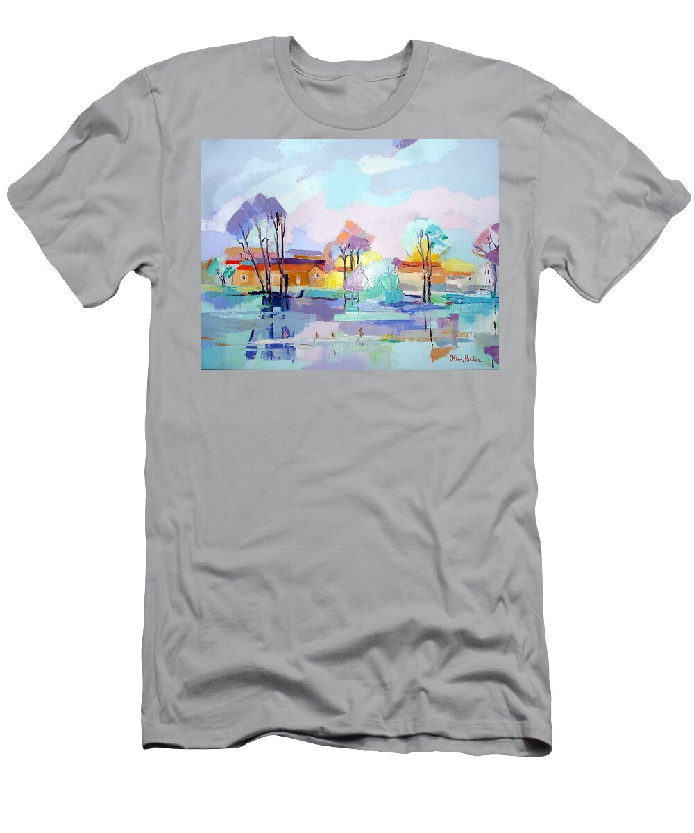 Landscape T-Shirt featuring the painting Kayak club at Jarnac by Kim PARDON