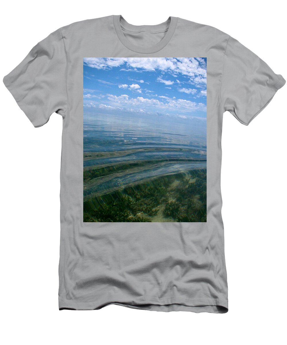 Water Ocean See Through Clear Water Blue Landscape Beach Wave Peace Relax Keys Florida Nature T-Shirt featuring the photograph Keys To The Door by AR Annahita