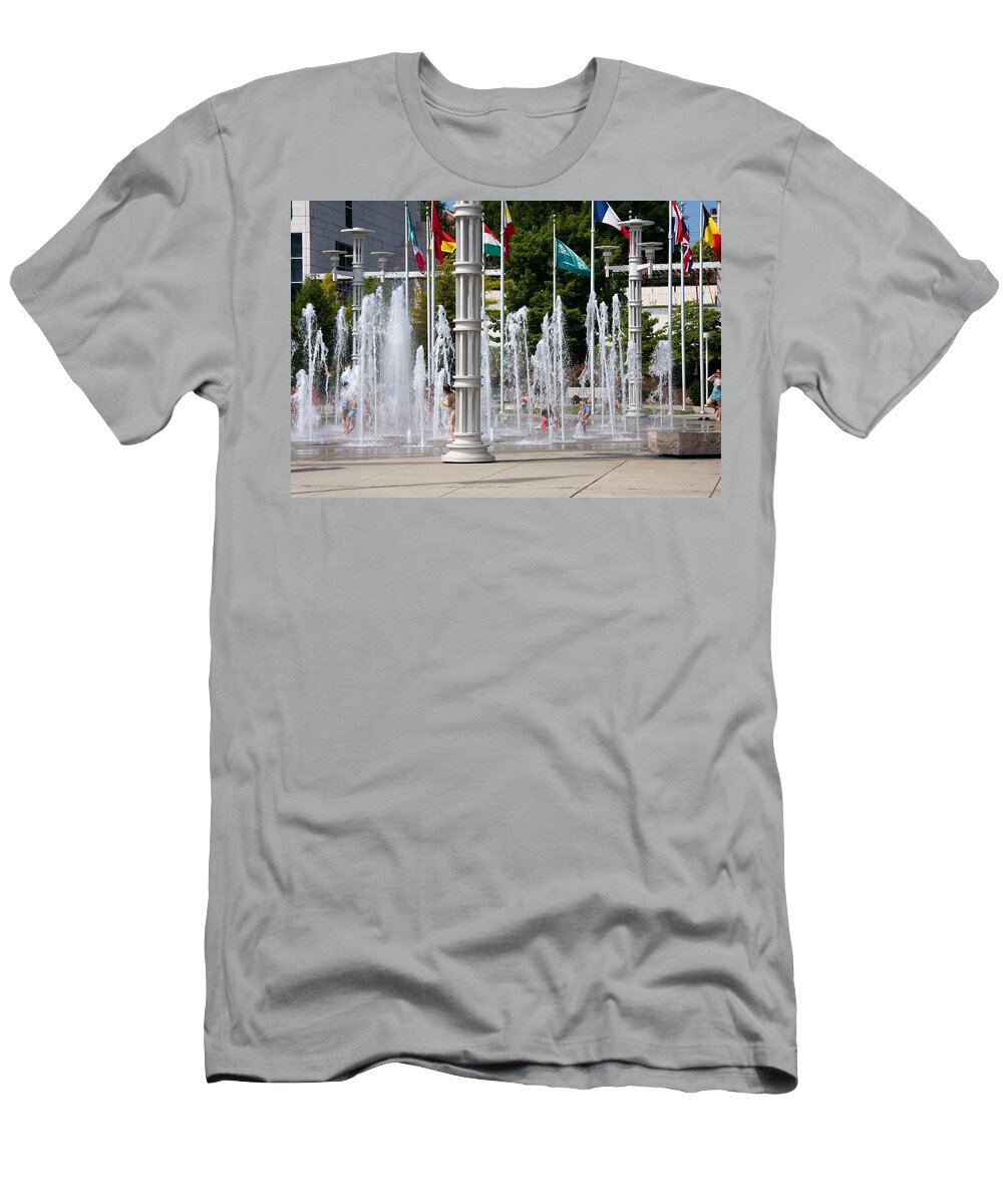 Children T-Shirt featuring the photograph Kids in Fountain by Melinda Fawver