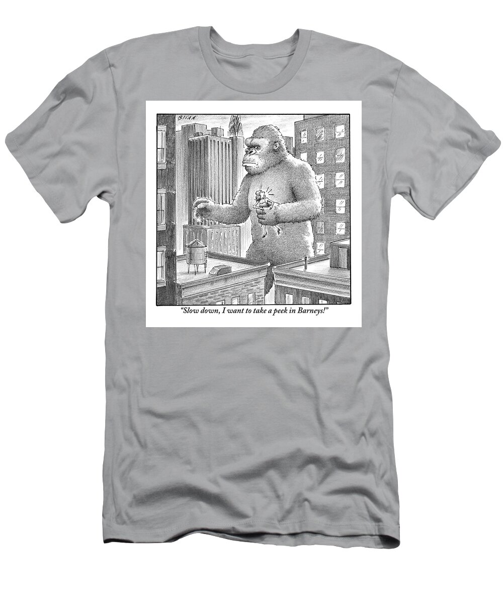 King T-Shirt featuring the drawing King Kong Stands In A Large City by Harry Bliss