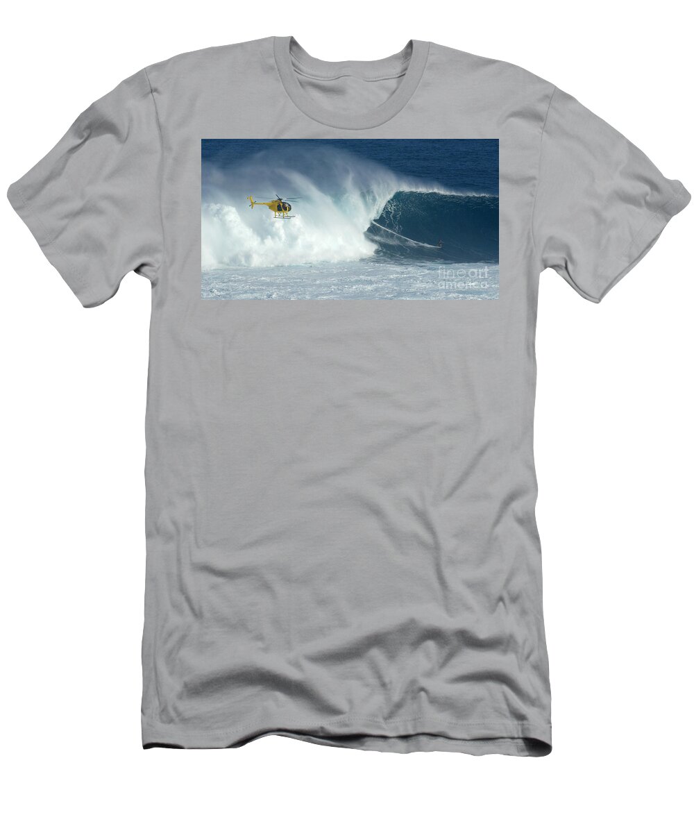 Laird Hamilton T-Shirt featuring the photograph Laird Hamilton Going Left At Jaws by Bob Christopher