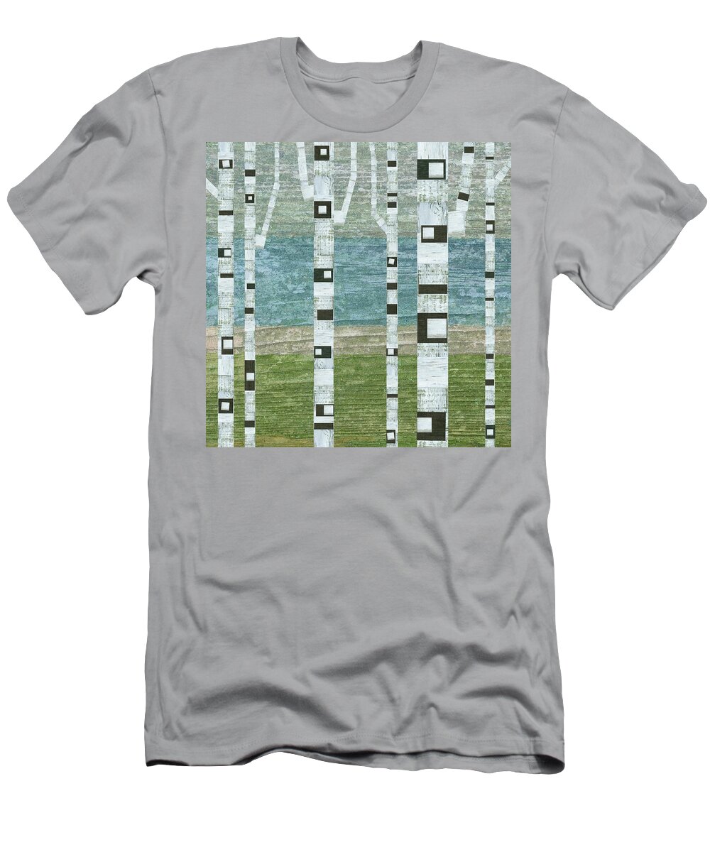 Birch Tree T-Shirt featuring the digital art Lakeside Birches by Michelle Calkins