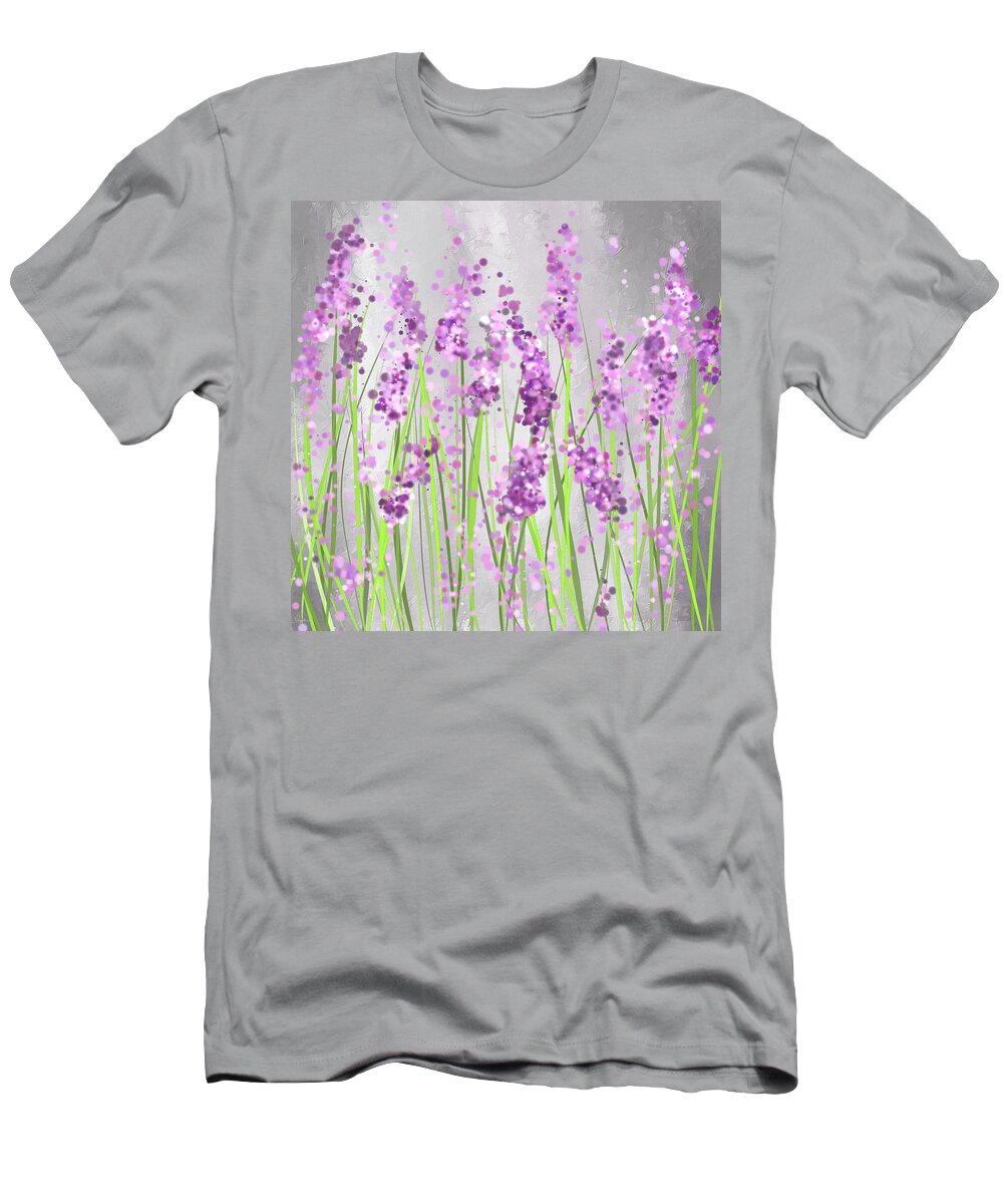 Lavender T-Shirt featuring the painting Lavender Blossoms - Lavender Field Painting by Lourry Legarde
