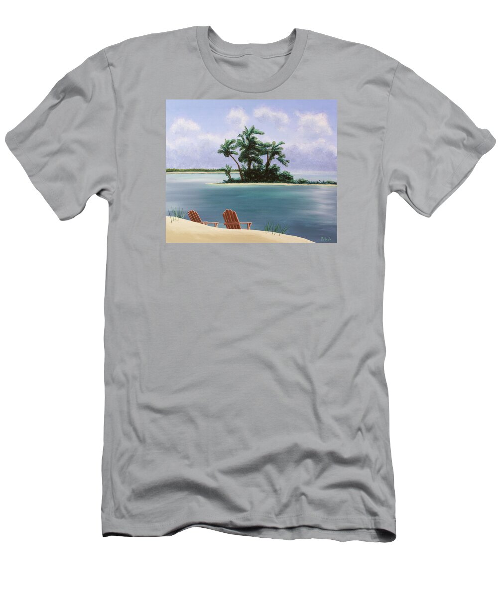 Beach T-Shirt featuring the painting Let's Swim Out to the Island by Jack Malloch