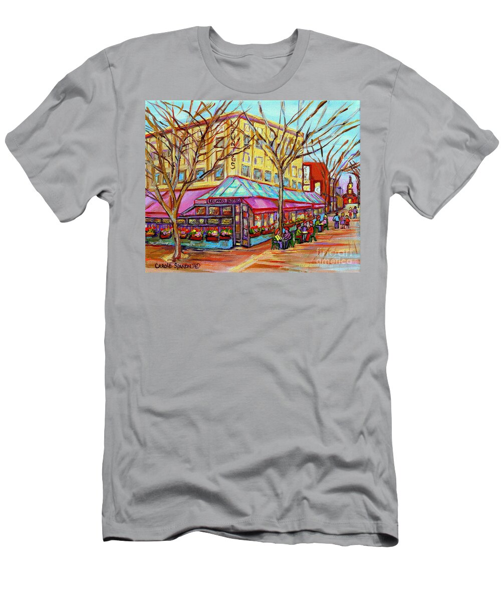 Vermont T-Shirt featuring the painting Leunigs Bistro Church Street Panache Of Paris Cafe Paintings Of Vermont Carole Spandau Artist by Carole Spandau