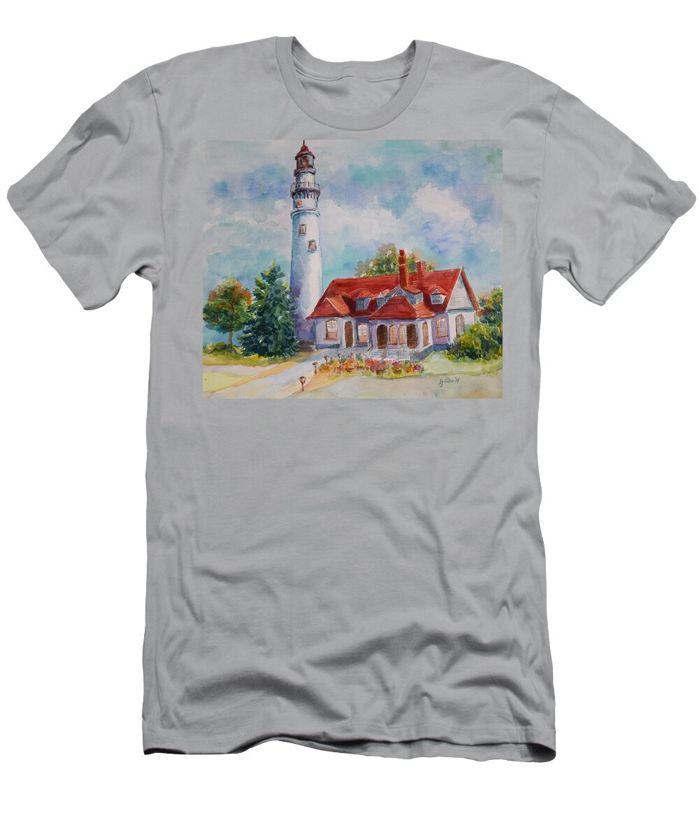  T-Shirt featuring the painting Light House, Wisconsin by Jyotika Shroff