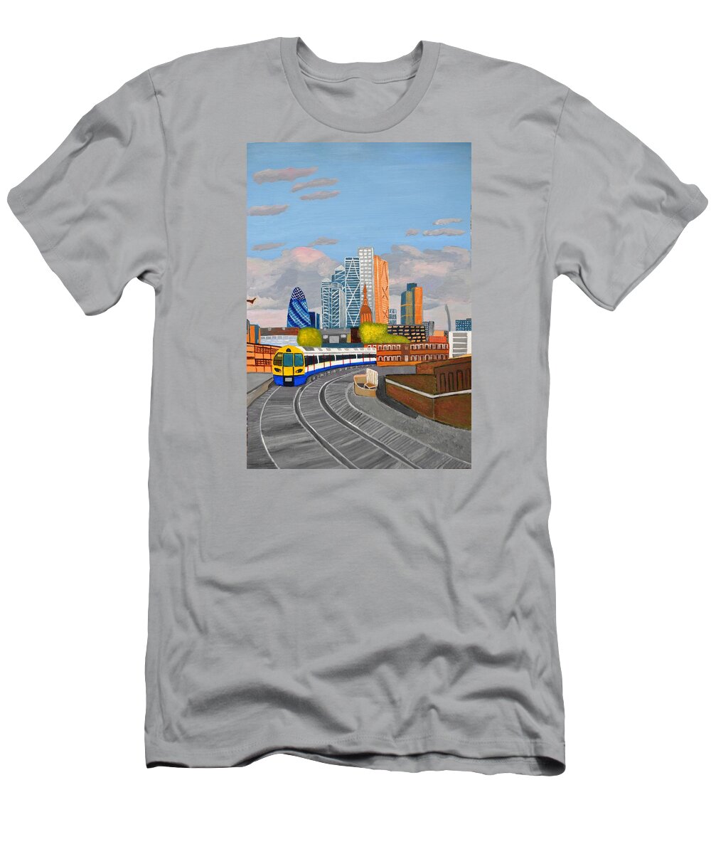 Train T-Shirt featuring the painting London overland train-Hoxton station by Magdalena Frohnsdorff