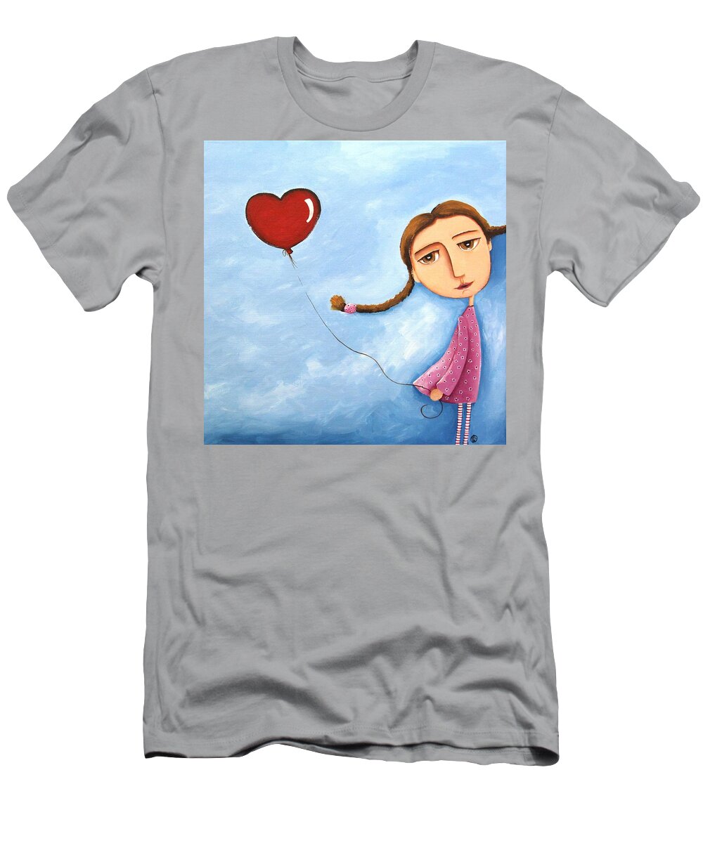 Lucia Stewart T-Shirt featuring the painting Lonely girl by Lucia Stewart