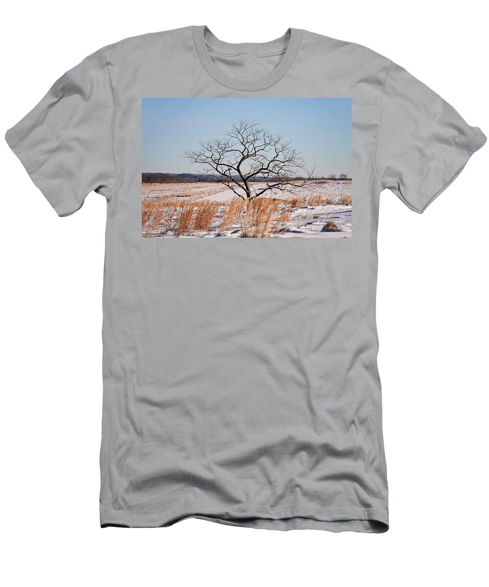 Snow T-Shirt featuring the photograph Lonely Tree by Michael Porchik