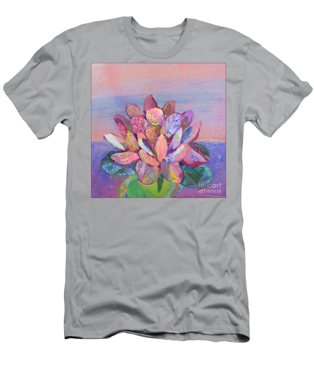 Pink Flower T-Shirt featuring the painting Lotus II by Shadia Derbyshire