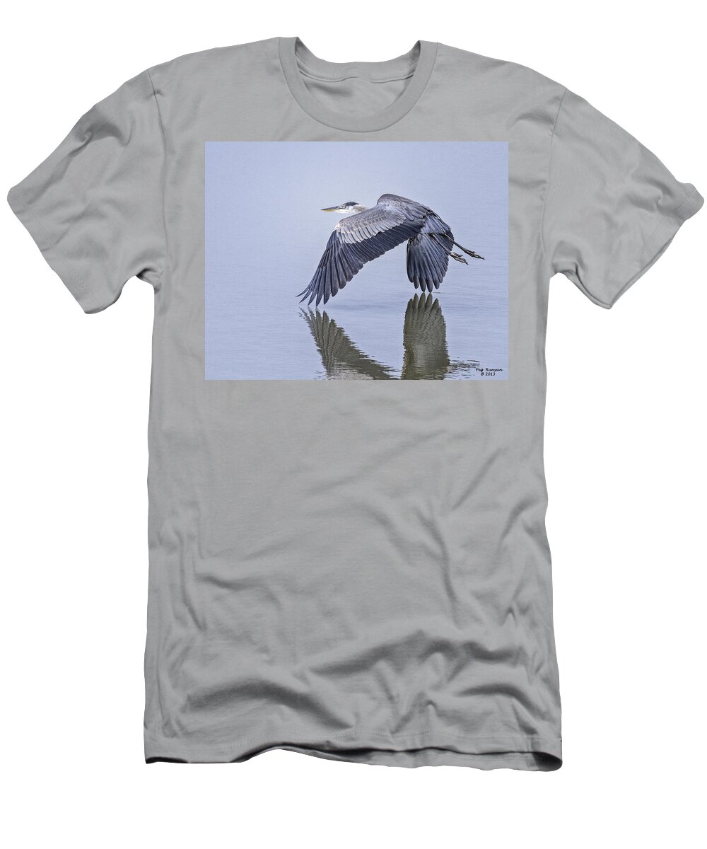 Heron T-Shirt featuring the photograph Low Flying Heron by Peg Runyan