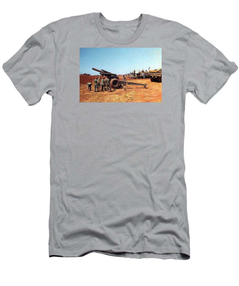  M114 T-Shirt featuring the photograph M114 155 mm howitzer was a towed howitzer 4th ID Pleiku Vietnam Novembr 1968 by Monterey County Historical Society