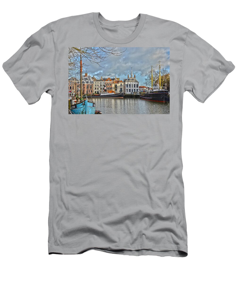 Maassluis T-Shirt featuring the photograph Maassluis Harbour by Frans Blok