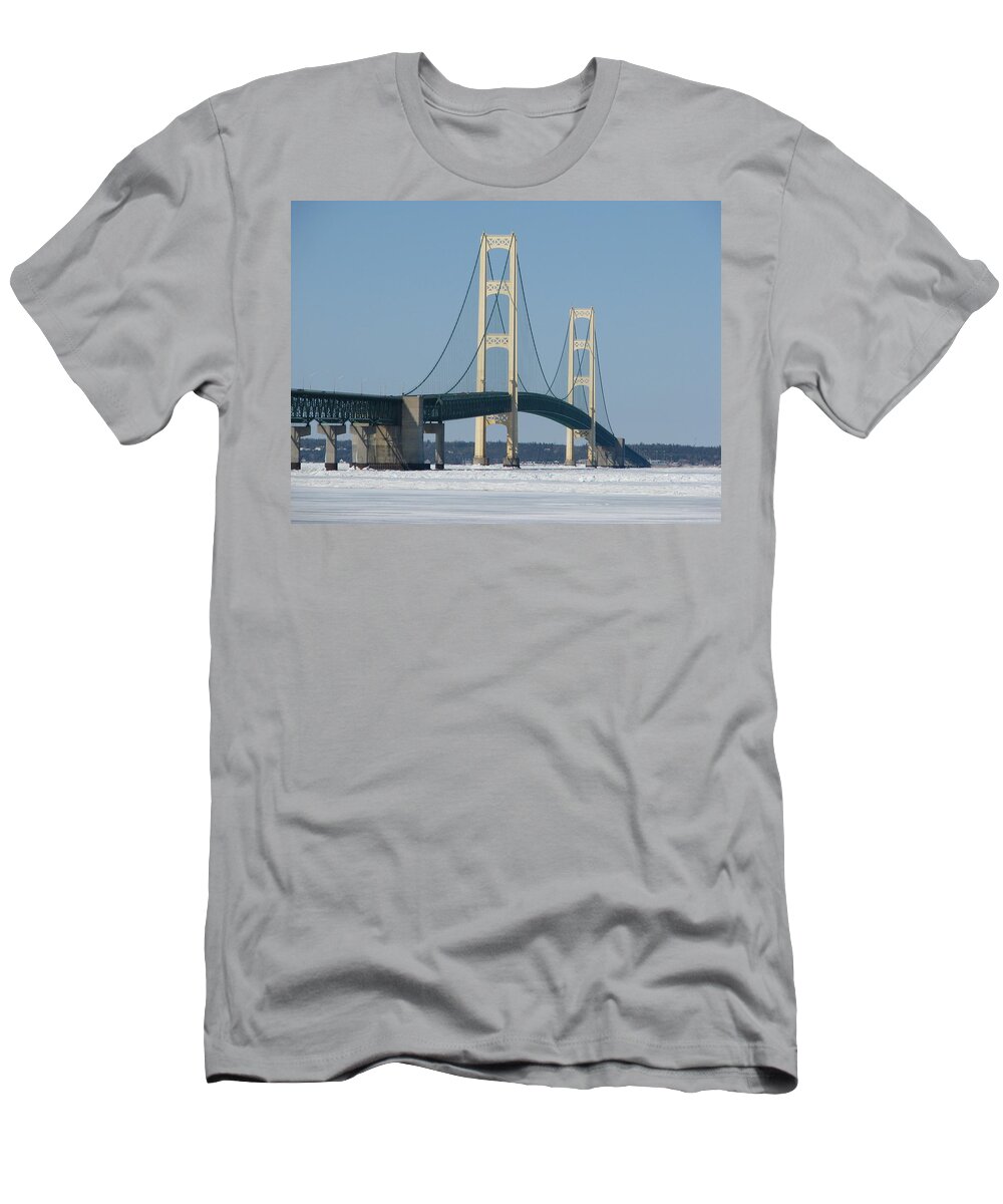 Mackinac Bridge T-Shirt featuring the photograph Mackinac Bridge in Winter by Keith Stokes