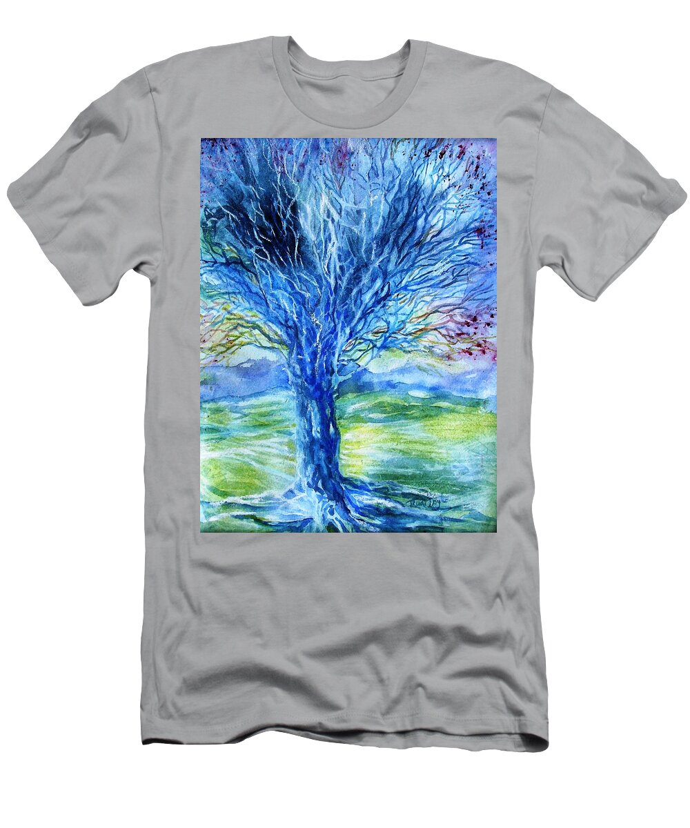 Landscape T-Shirt featuring the painting Magic Thorn Tree the Celtic Tree of Life by Trudi Doyle