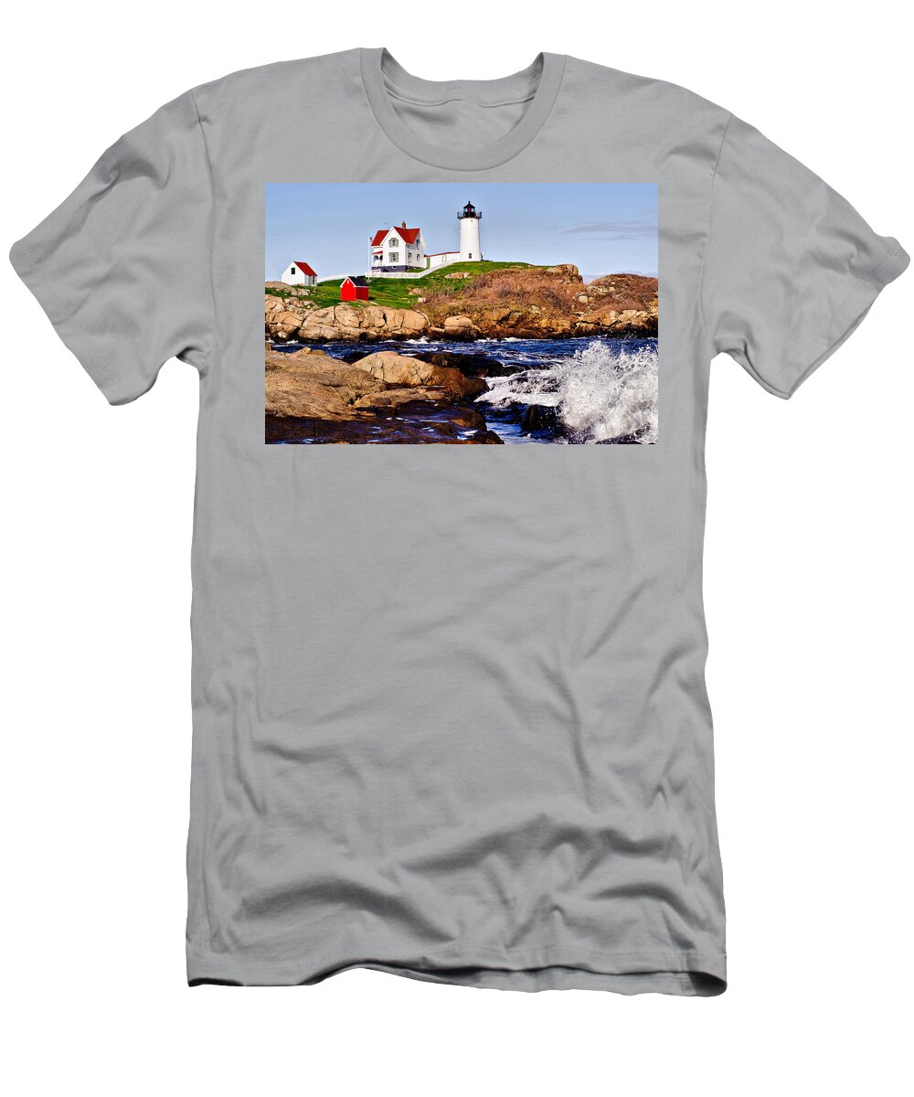 Nubble Light T-Shirt featuring the photograph Maine's Nubble Light by Mitchell R Grosky