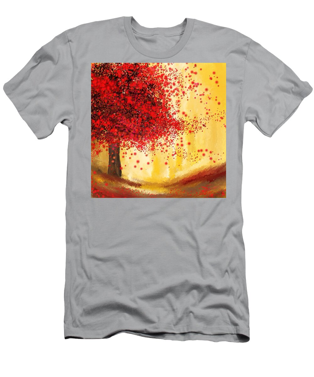 Four Seasons T-Shirt featuring the painting Majestic Autumn - Impressionist Painting by Lourry Legarde