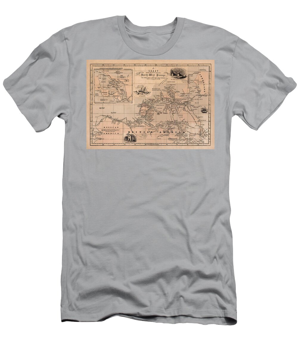 Northwest Passage T-Shirt featuring the photograph Map of the Northwest Passage 1856 by Andrew Fare
