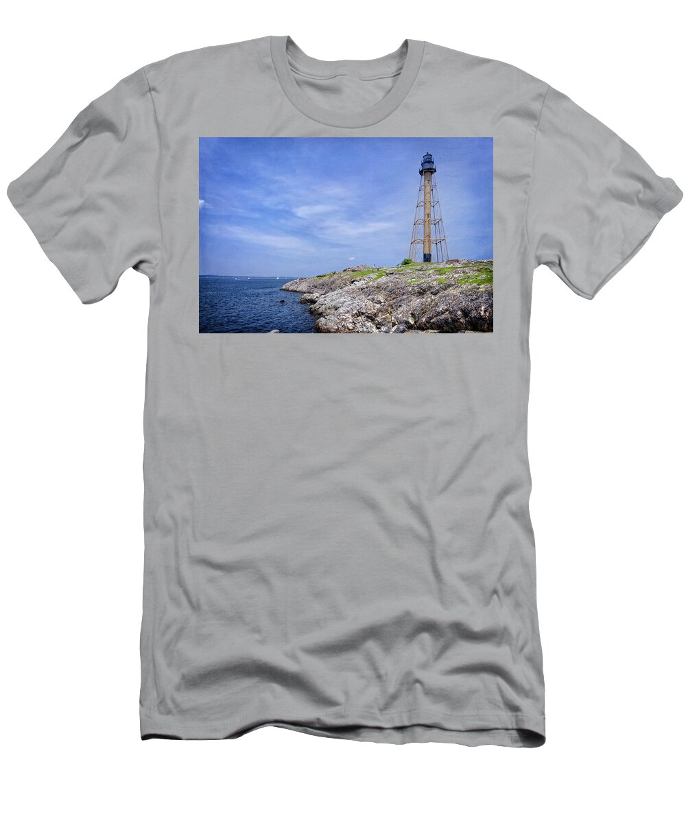 Rocks T-Shirt featuring the photograph Marblehead Light by Joan Carroll