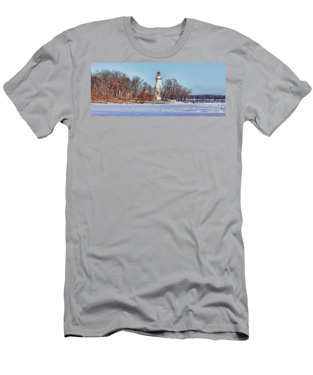 Marblehead Lighthouse T-Shirt featuring the photograph Marblehead Lighthouse in Winter by Jack Schultz