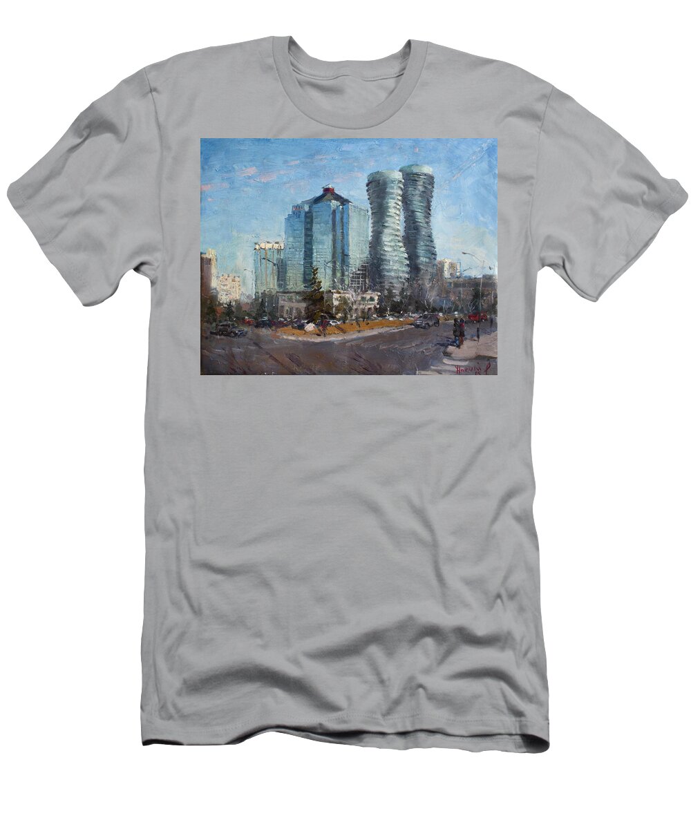 Marilyn Monroe Towers T-Shirt featuring the painting Marilyn Monroe Towers by Ylli Haruni