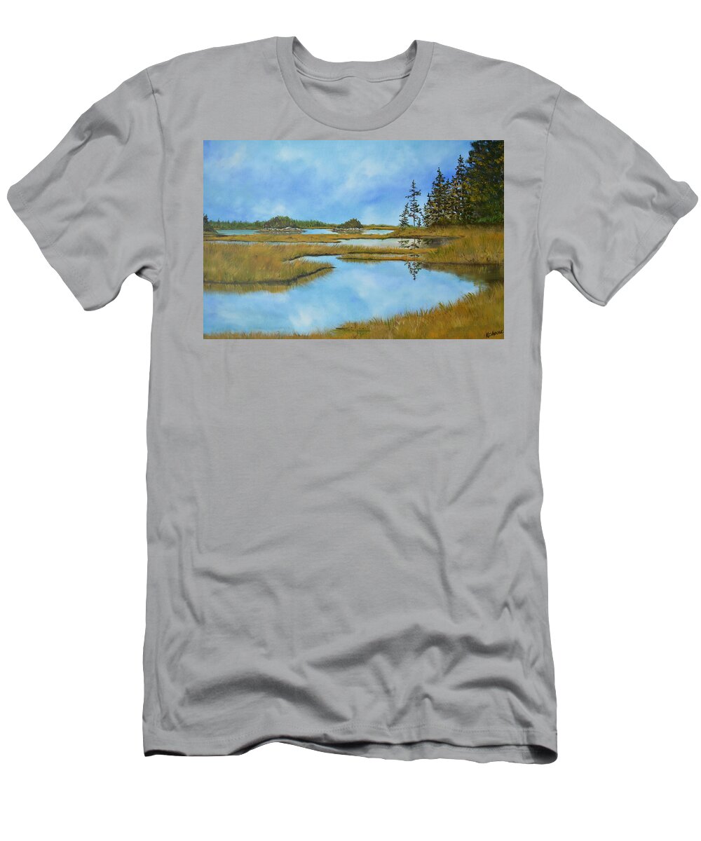 Maine T-Shirt featuring the painting Marsh by Kellie Chasse