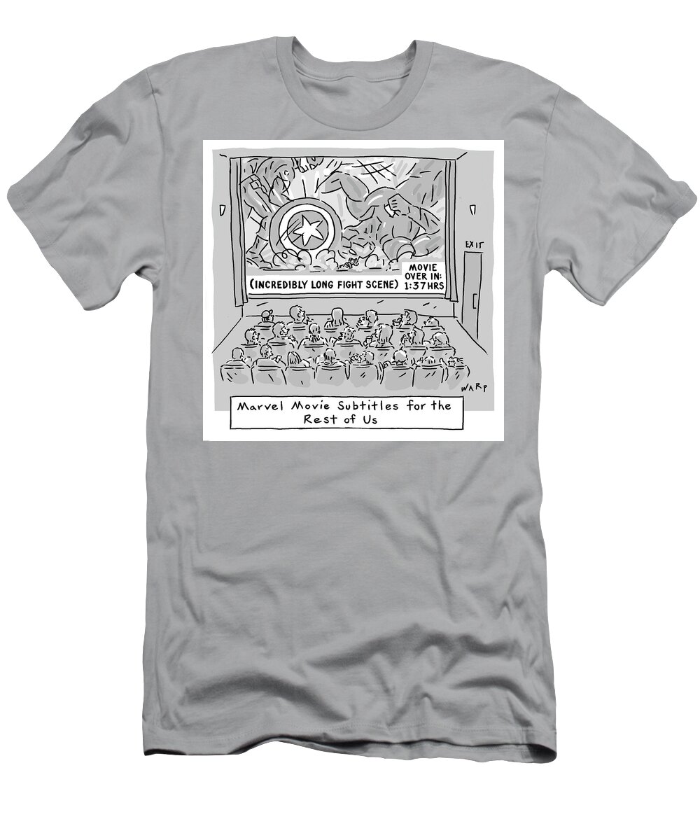 (incredibly Long Fight Scene) T-Shirt featuring the drawing Marvel Movie Subtitles by Kim Warp