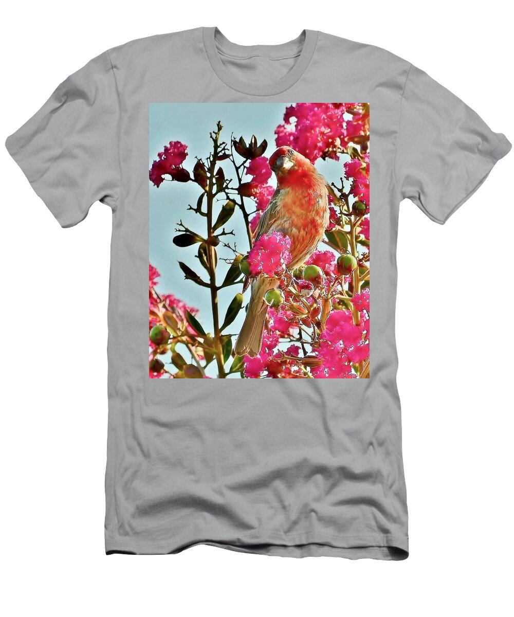 Birds T-Shirt featuring the photograph Matching Colors - Red Bird by Kim Bemis