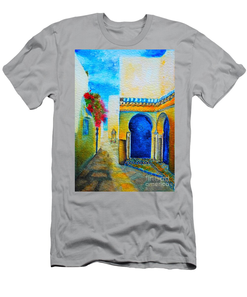 Tunisia T-Shirt featuring the painting Mediterranean Medina by Ana Maria Edulescu