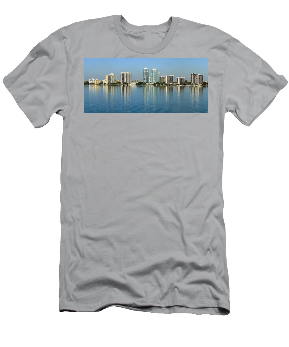 Architecture T-Shirt featuring the photograph Miami Brickell Skyline by Raul Rodriguez