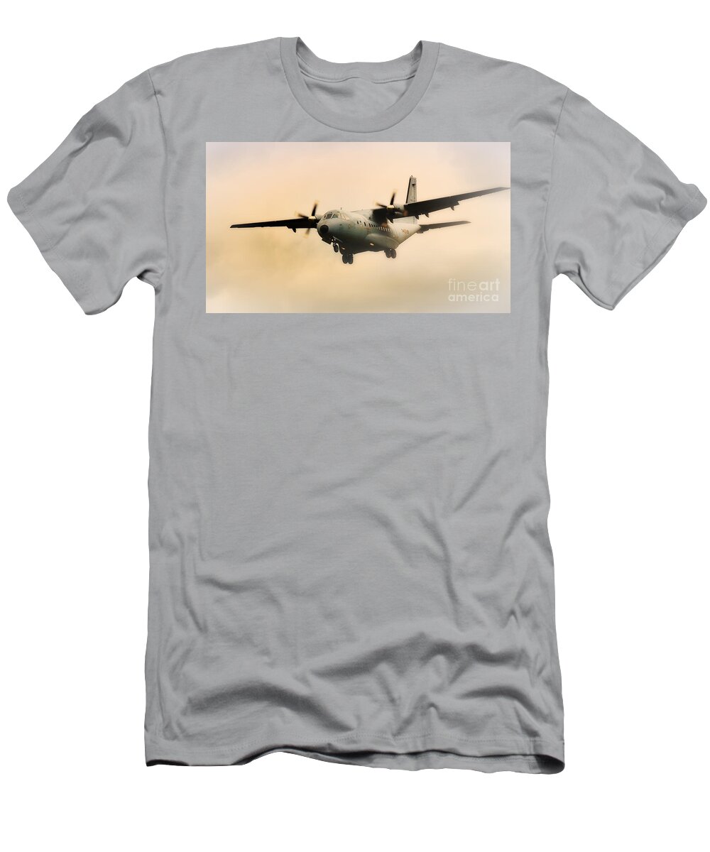 Military T-Shirt featuring the photograph Military transport aircraft coming out of the mist by Nick Biemans
