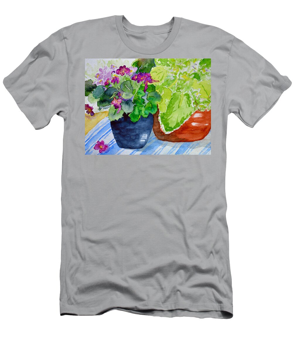 Violet T-Shirt featuring the painting Mimi's Violets by Beverley Harper Tinsley