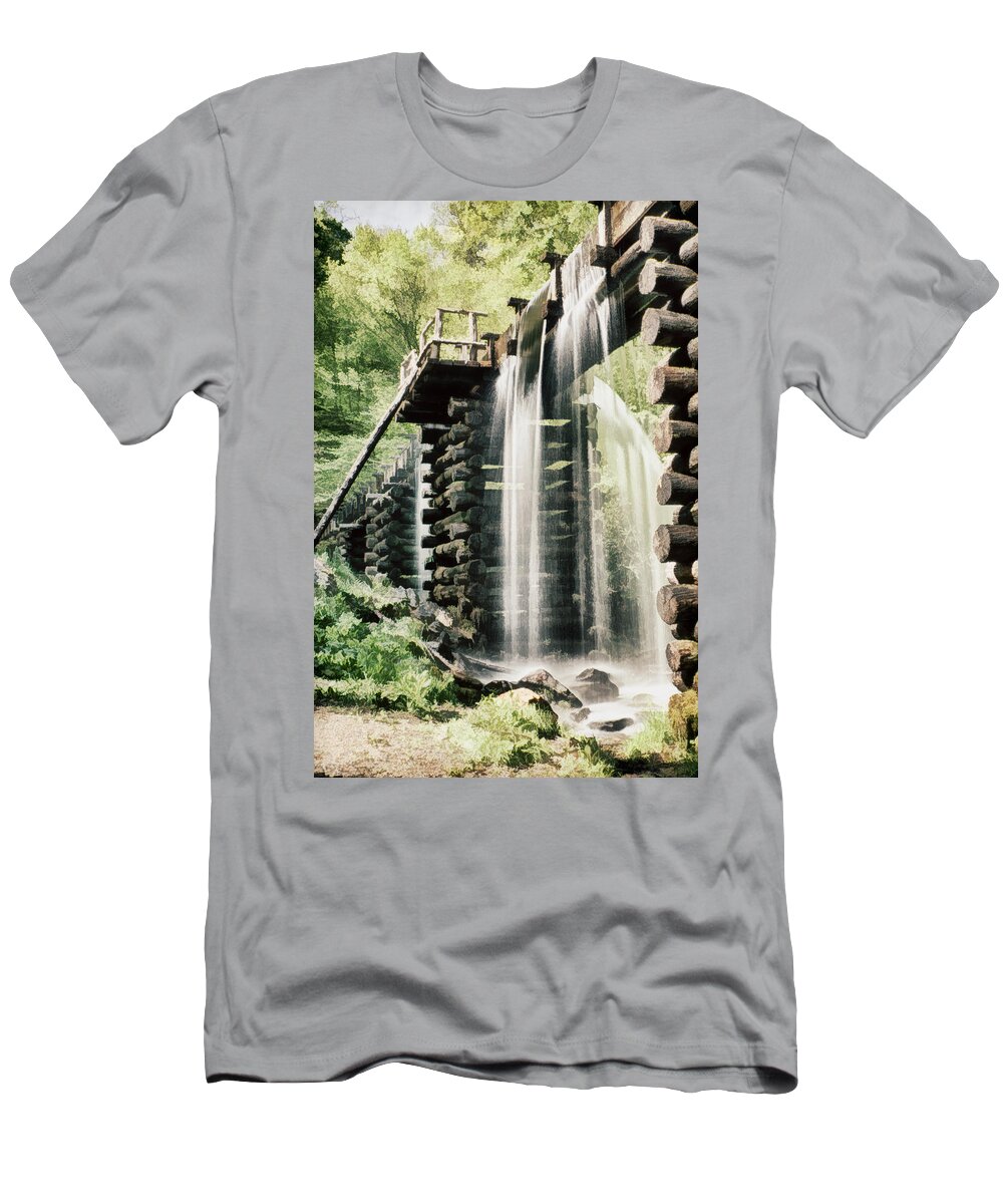 Mingus Mill T-Shirt featuring the photograph Mingus Mill Millrace by Priscilla Burgers