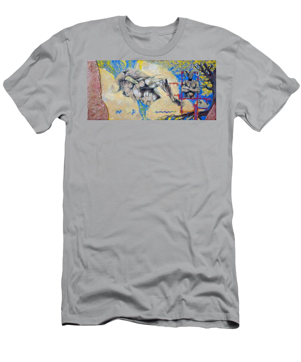 Minotaur T-Shirt featuring the painting Minotaur by Derrick Higgins