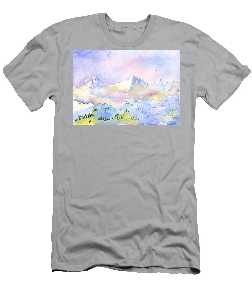 Mountains T-Shirt featuring the painting Misty Mountain by Walt Brodis