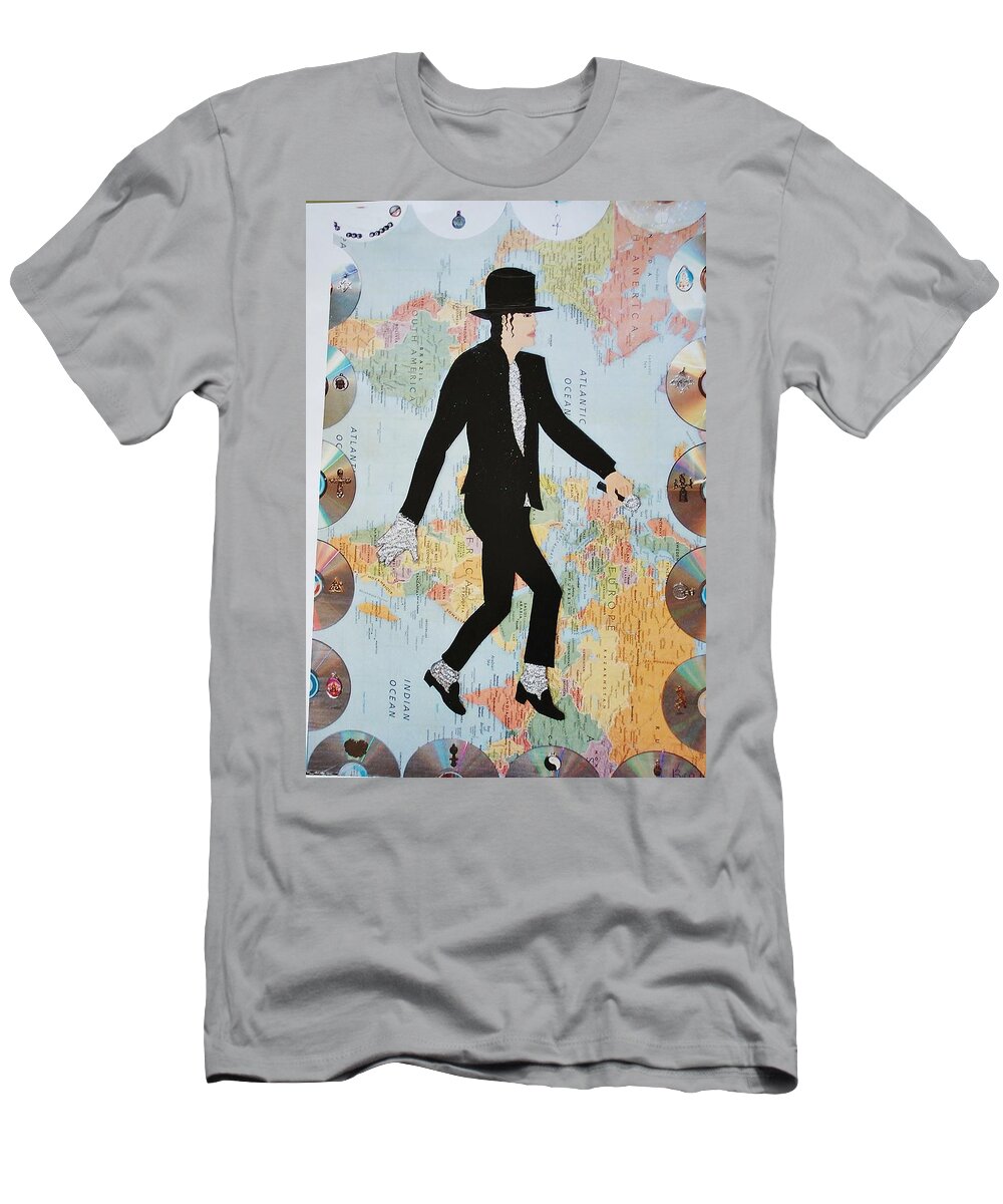 Mixed Media T-Shirt featuring the painting MJ We Are The World by Karen Buford