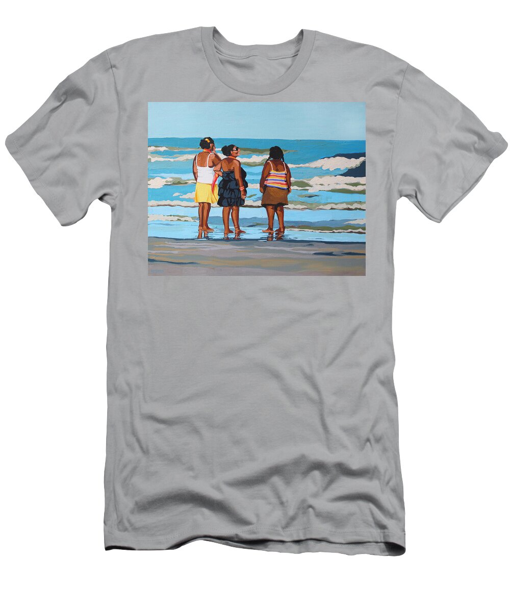 Beach T-Shirt featuring the painting Mocha Shouldered Ladies by Melinda Patrick