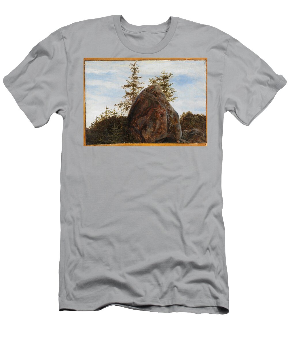 Thomas Fearnley T-Shirt featuring the painting Monolith and Trees by Thomas Fearnley