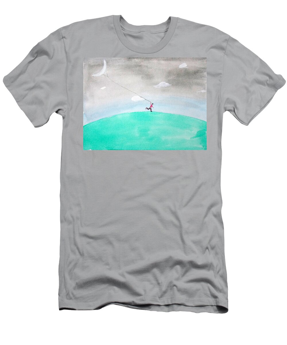 Keshava T-Shirt featuring the painting Moon Is My Kite by Keshava Shukla